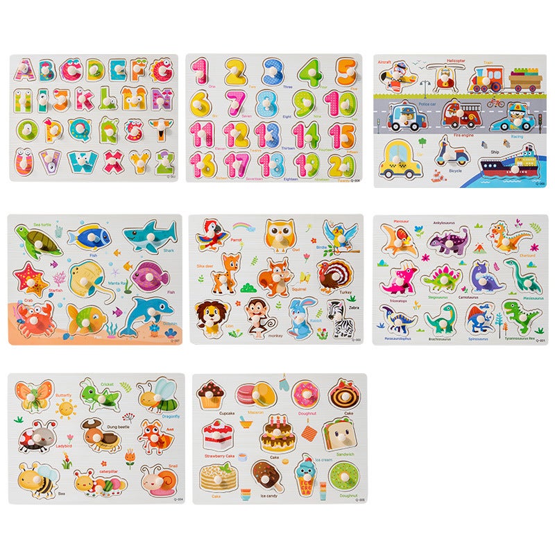 Wooden Hand-Held Jigsaw Puzzle Cognitive Jigsaw Puzzle Panel For Children Aged 1-3 - Image 5